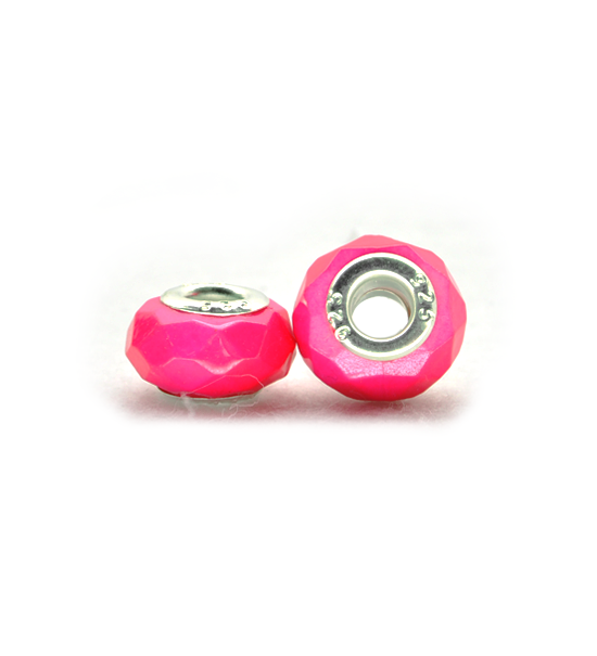 Donut faced bead (2 pieces) 14x10 mm - Hot pink